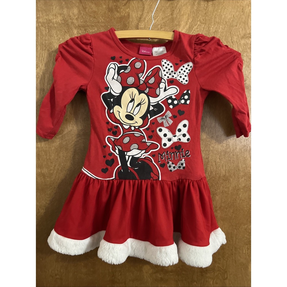Girls Size XS 4 5 Minnie Mouse Dress Holiday‎ Party Red Sparkle 20" L Disney